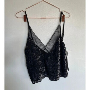 Millau Womens Velvet Lace Spaghetti Strap Camisole Crop Top Black Sz S